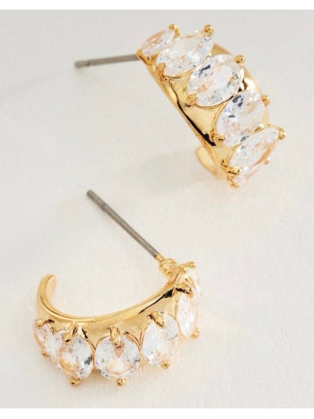 Anthropologie Crystal Baguette 14K Gold Earrings